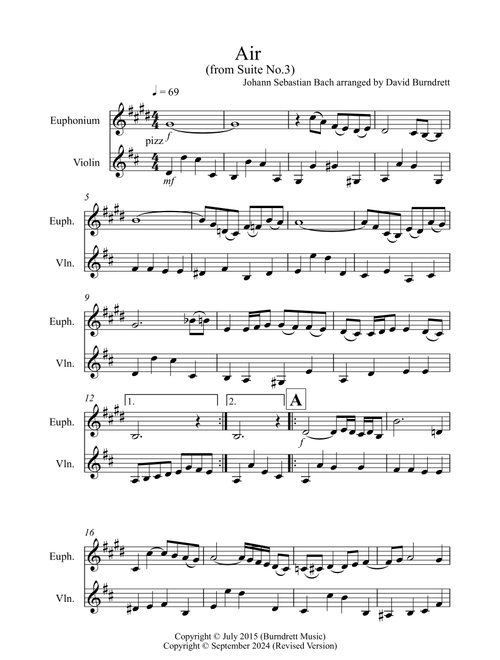 Air on a G String for Euphonium and Violin Duet (Arr. David Burndrett) - Johann Sebastian Bach (Instrumental Duet)