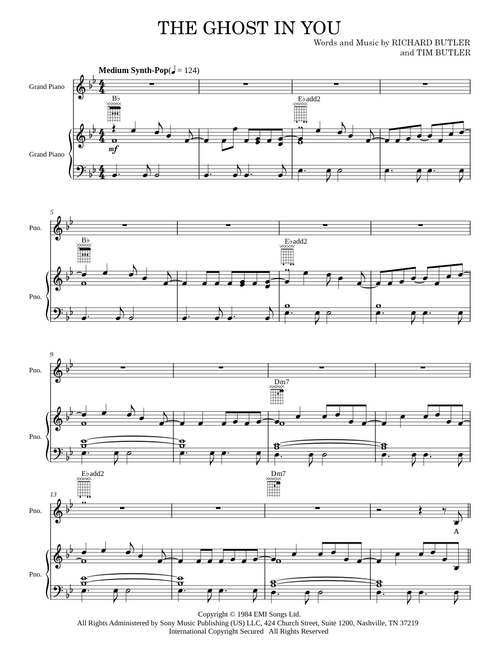 The Ghost In You - The Psychedelic Furs (Piano-Vocal-Guitar)