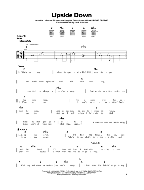 Upside Down - Jack Johnson (Really Easy Guitar)