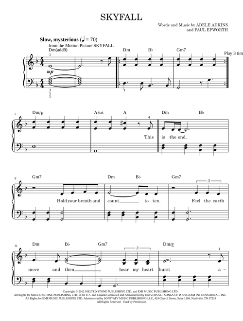 Skyfall - Adele (Easy Piano)