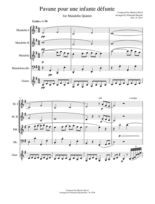 Pavane pour une infante defunte for Mandolin Quintet