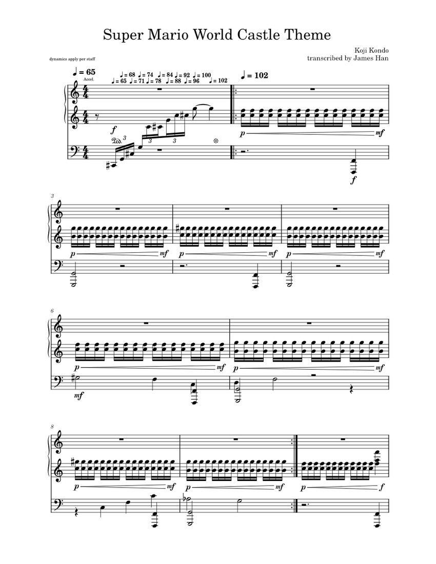 Castle Theme - Super Mario World – Koji Kondo Sheet Music for Piano ...