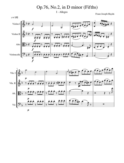 Haydn String Quartet Op.76 No.2 in D minor (Fifths) 1st mvt