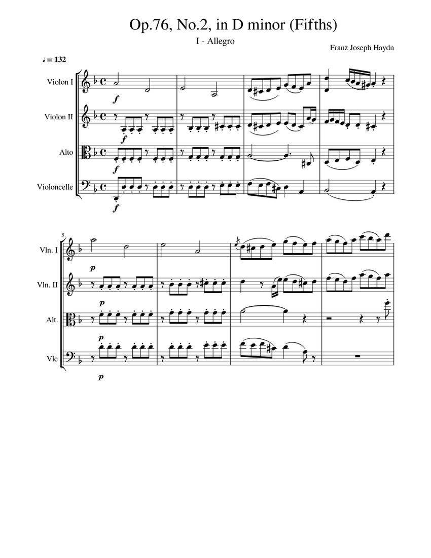 Haydn String Quartet Op.76 No.2 in D minor (Fifths) 1st mvt
