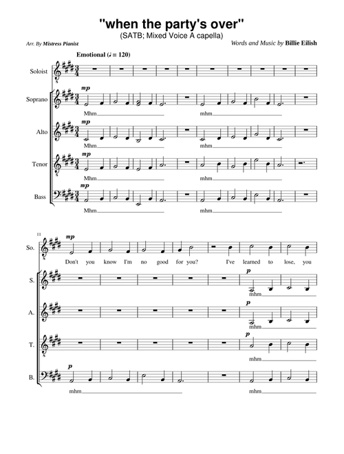 when the party's over - Billie Eillish (SATB)