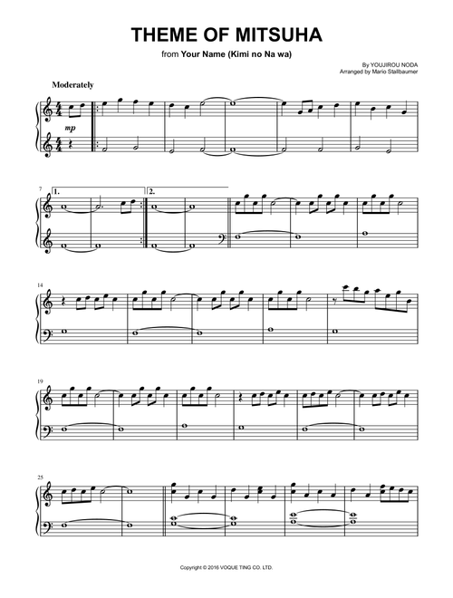 Mitsuha (kimi No Na Wa) (Arr. Mario Stallbaumer) - Radwimps (Piano Solo)