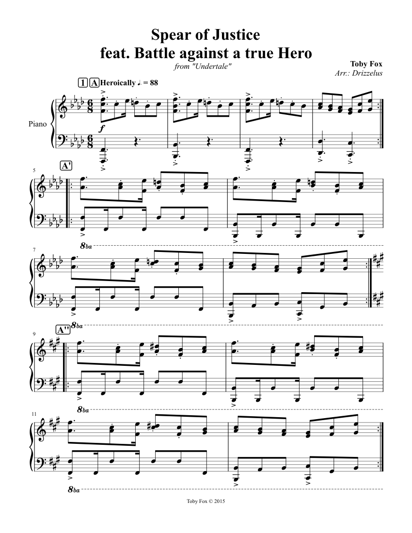 UNDERTALE Spear of Justice feat. Battle against a true Hero Piano
