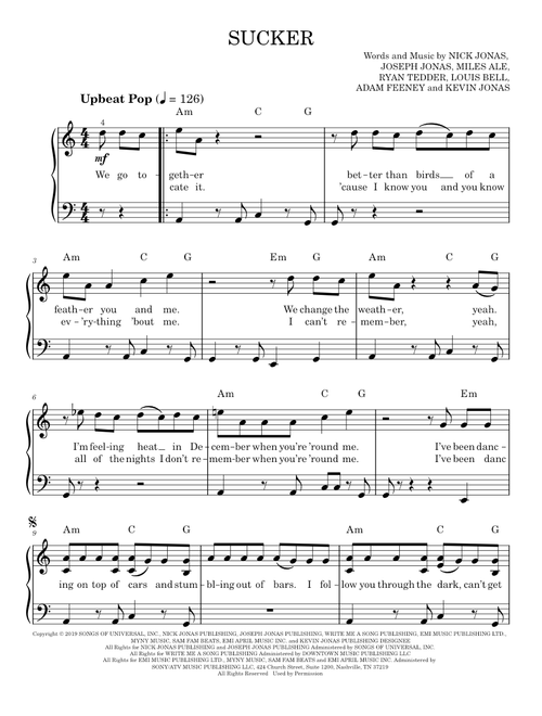 Sucker - Jonas Brothers (Easy Piano)