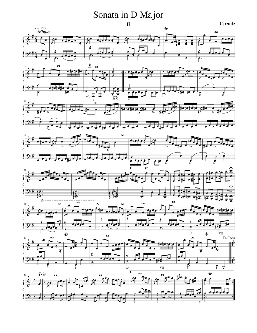 Sonata in D Major II Sheet Music for Piano (Solo) | MuseScore.com