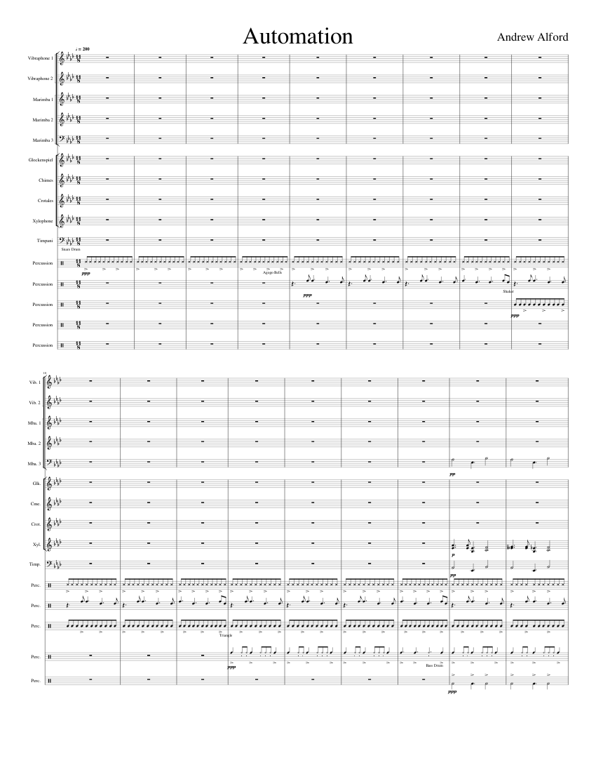 Automaton Instrument Notes Automation Sheet Music for Timpani, Vibraphone, Glockenspiel, Drum ...