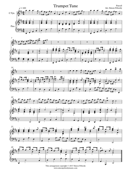 Prince of Denmark (Jeremiah Clarke) and Trumpet Tune (Henry Purcell), Arr. Trumpet and piano/organ b (Arr. Simon Peberdy) - Clarke / Purcell (Instrumental Duet)