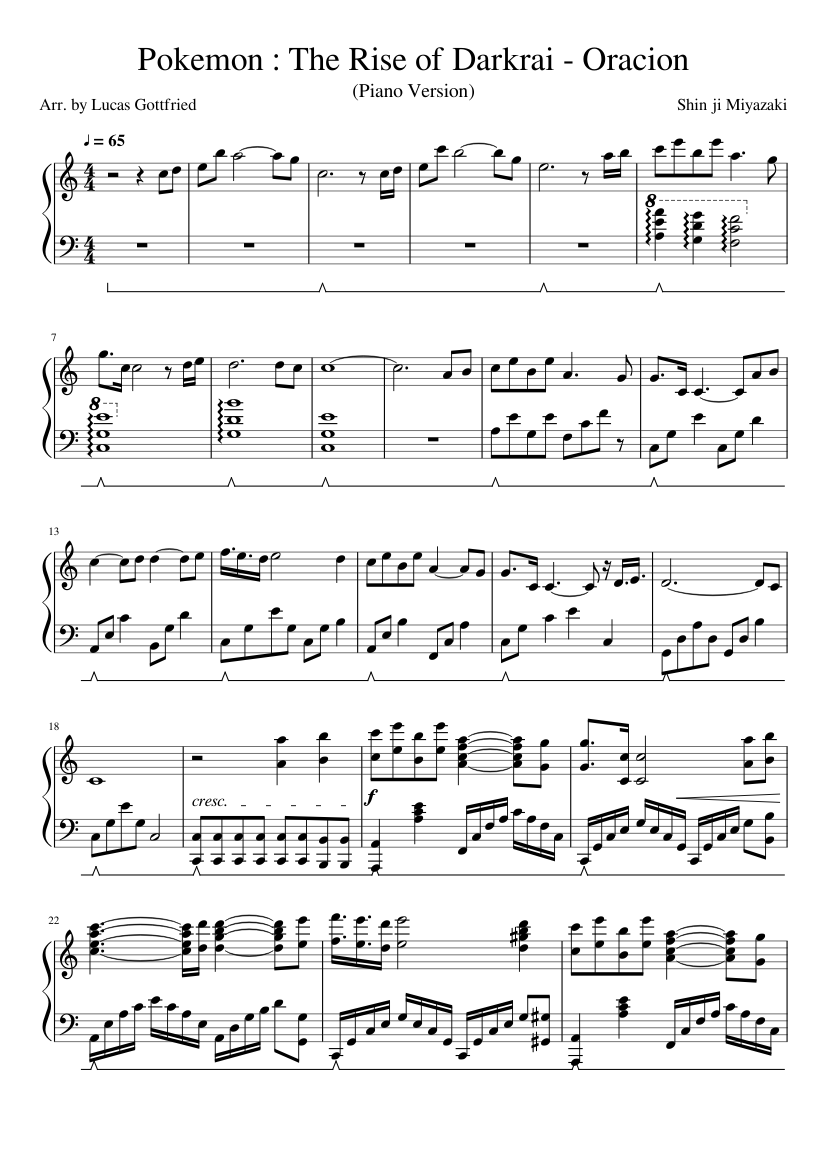 insuficiente Imperialismo brecha Pokemon : The Rise of Darkrai - Oracion Sheet music for Piano (Solo) |  Musescore.com