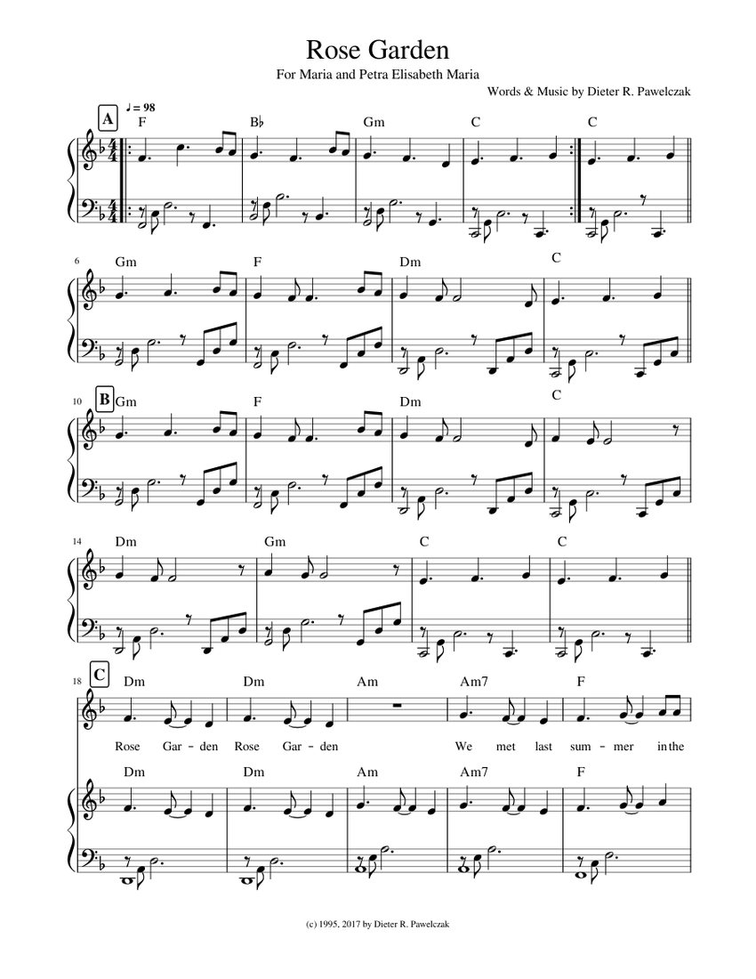 Rose Garden Sheet Music with Chords for Piano, Vocals (Piano-Voice