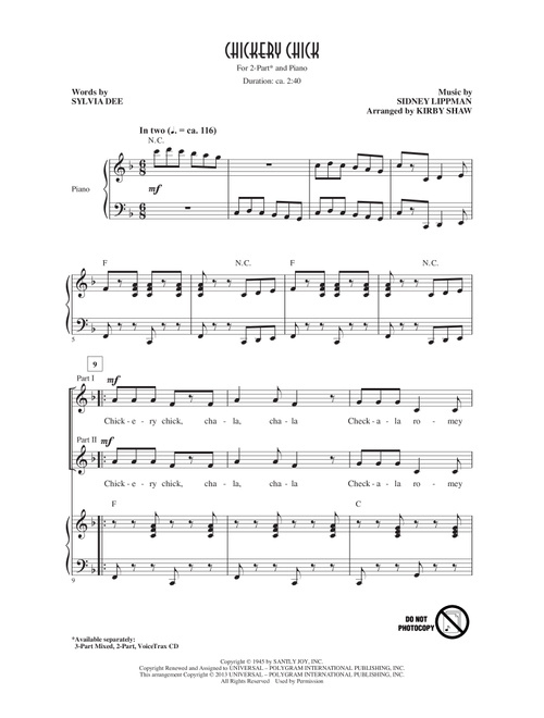 Chickery Chick (Arr. Kirby Shaw) - Sylvia Dee, Sidney Lippman (Choral, 2-Part)