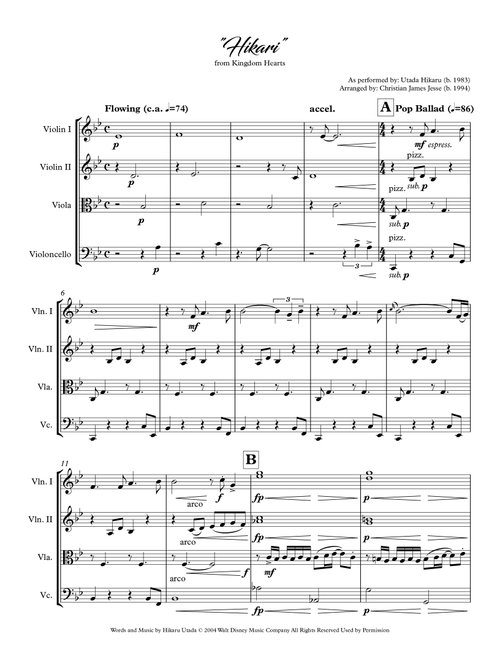 Hikari (Arr. Christian Jesse) - Hikaru Utada (String Quartet)