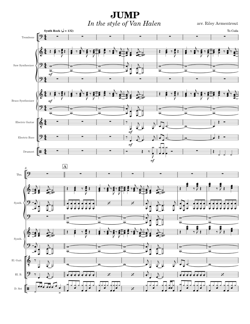 Jump – Van Halen Sheet Music for Trombone, Guitar, Bass guitar