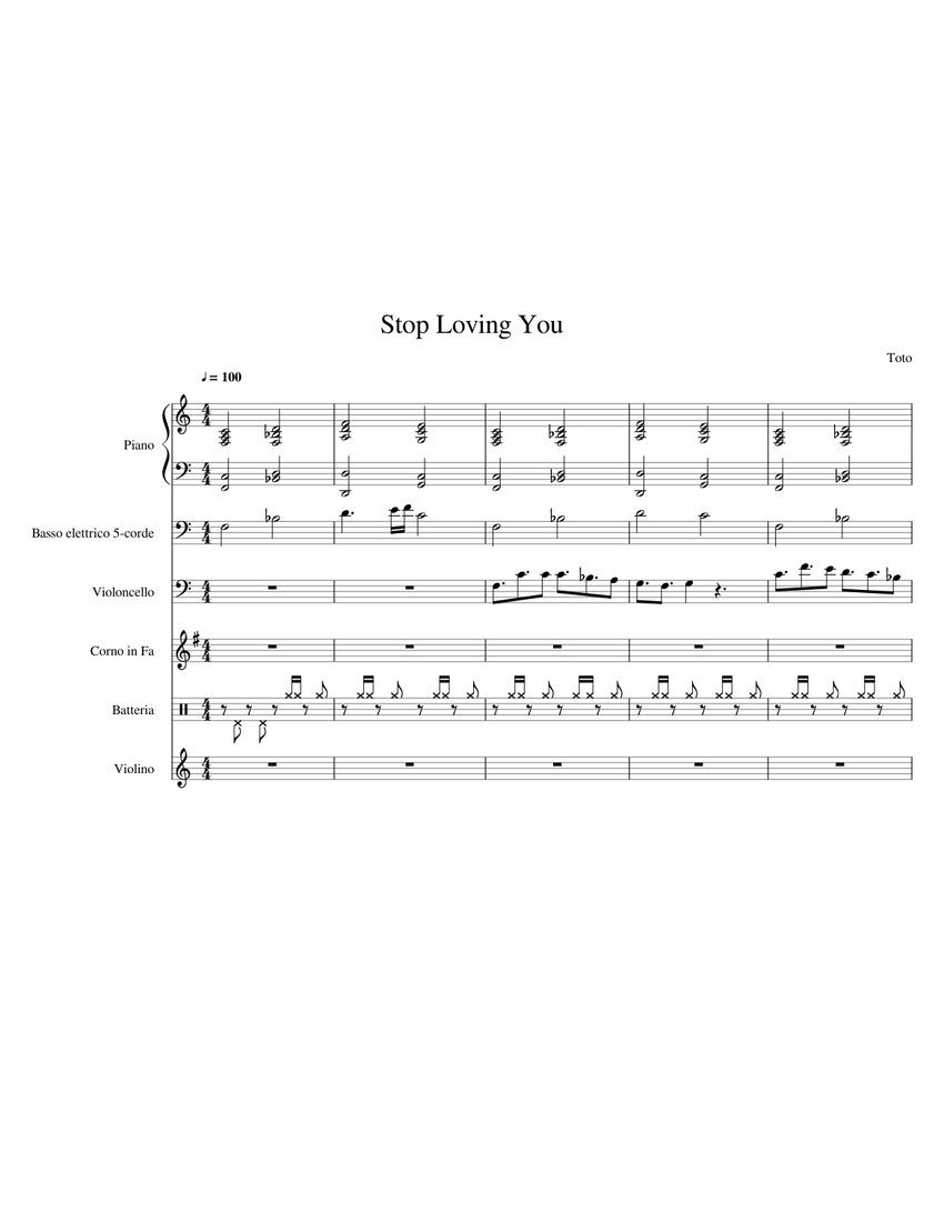 Stop Loving You - Toto Sheet Music for Piano, French horn, Violin
