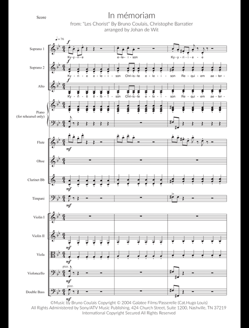 In Memoriam (Arr. Johan de Wit) - Bruno Coulais (Choral, SSA)