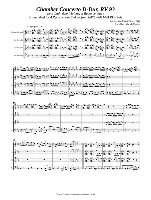 Vivaldi, A._Chamber Concerto in D-Dur, RV 93 [4 Recorders]