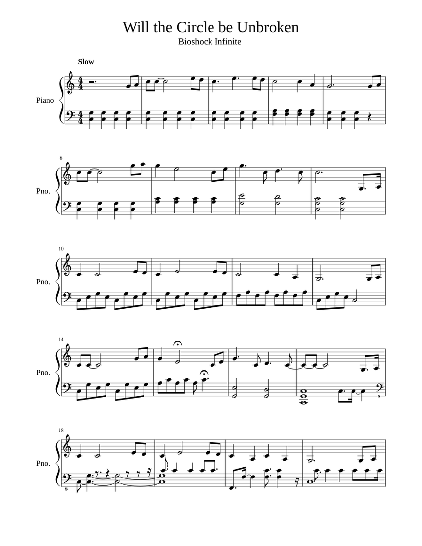 Will the Circle be Unbroken Sheet Music for Piano (Solo) easy ...