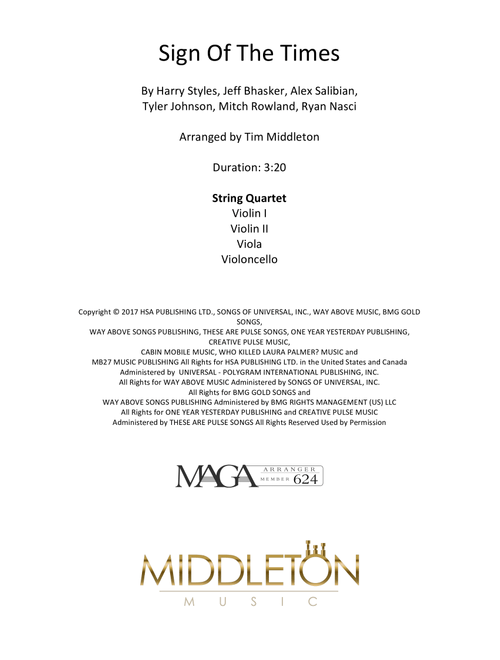 Sign Of The Times (Arr. Tim Middleton) - Harry Styles (String Quartet)