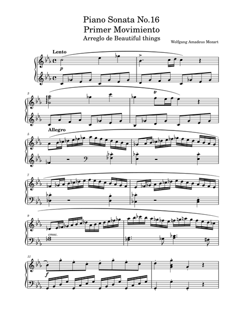 Piano Sonata No.16 (Primer Movimiento)-Beautiful things - Wolfgang Amadeus Mozart (Piano Solo)
