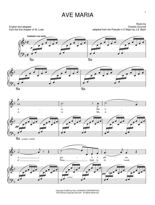 Ave Maria - Charles Gounod, Johann Sebastian Bach (Piano-Vocal-Guitar)