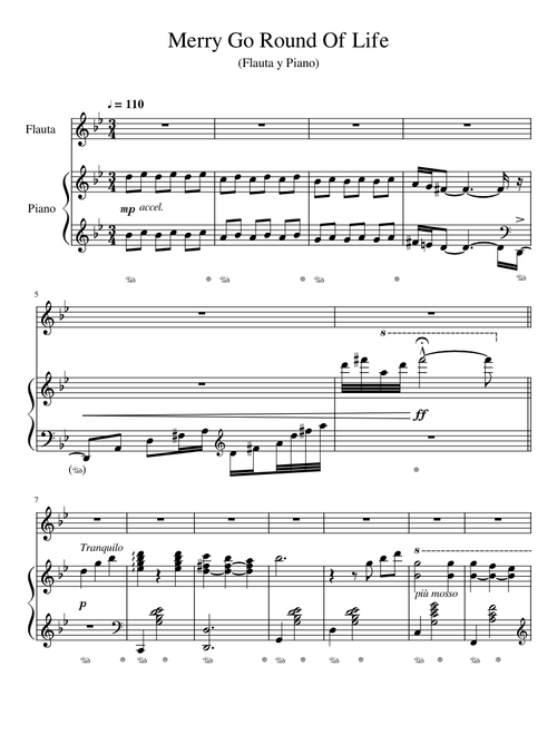 Merry Go Round Of Life- Piano and Flute