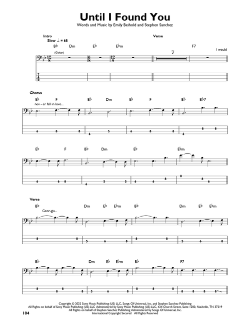 Until I Found You - Stephen Sanchez (Easy Bass Tab)
