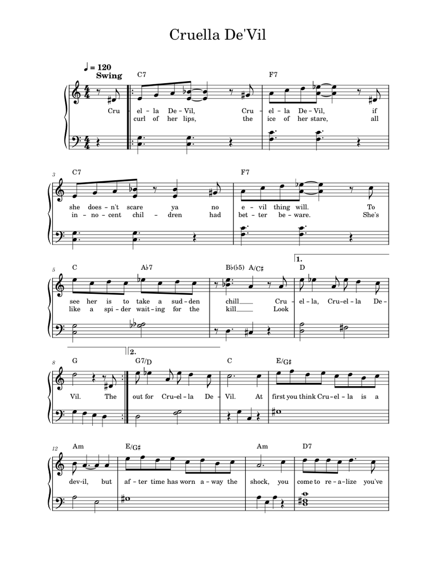 Cruella De'vil Sheet music for Piano (Solo)