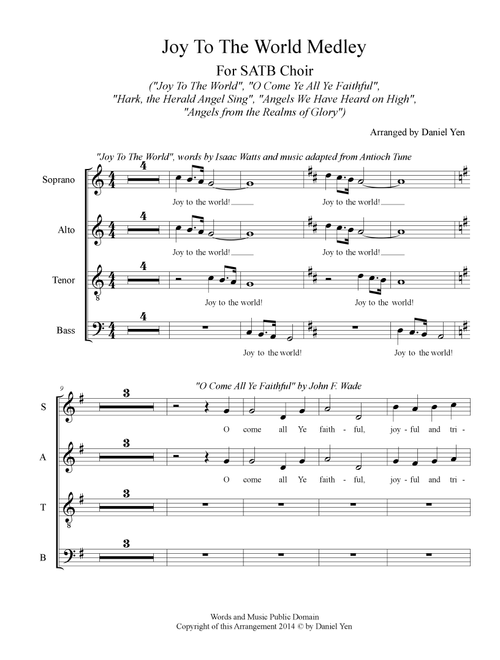 Joy To The World Carol Medley (Arr. Daniel Yen) - Isaac Watts, Charles Wesley, James Montgomery (Choral, SATB)