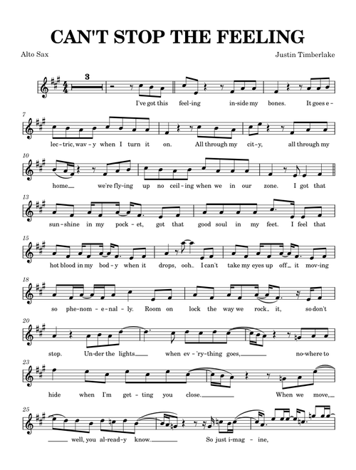 Can't Stop The Feeling - Alto Sax