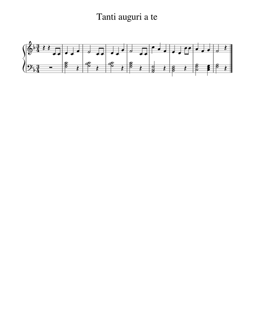 Tanti auguri a te - anonimo> Sheet Music for Piano (Solo) easy ...