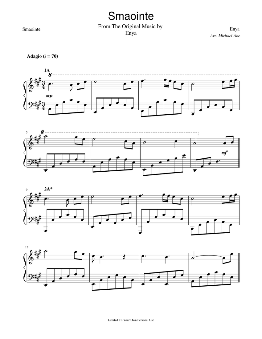 Smaointe – Enya Sheet music for Piano (Solo) | Musescore.com