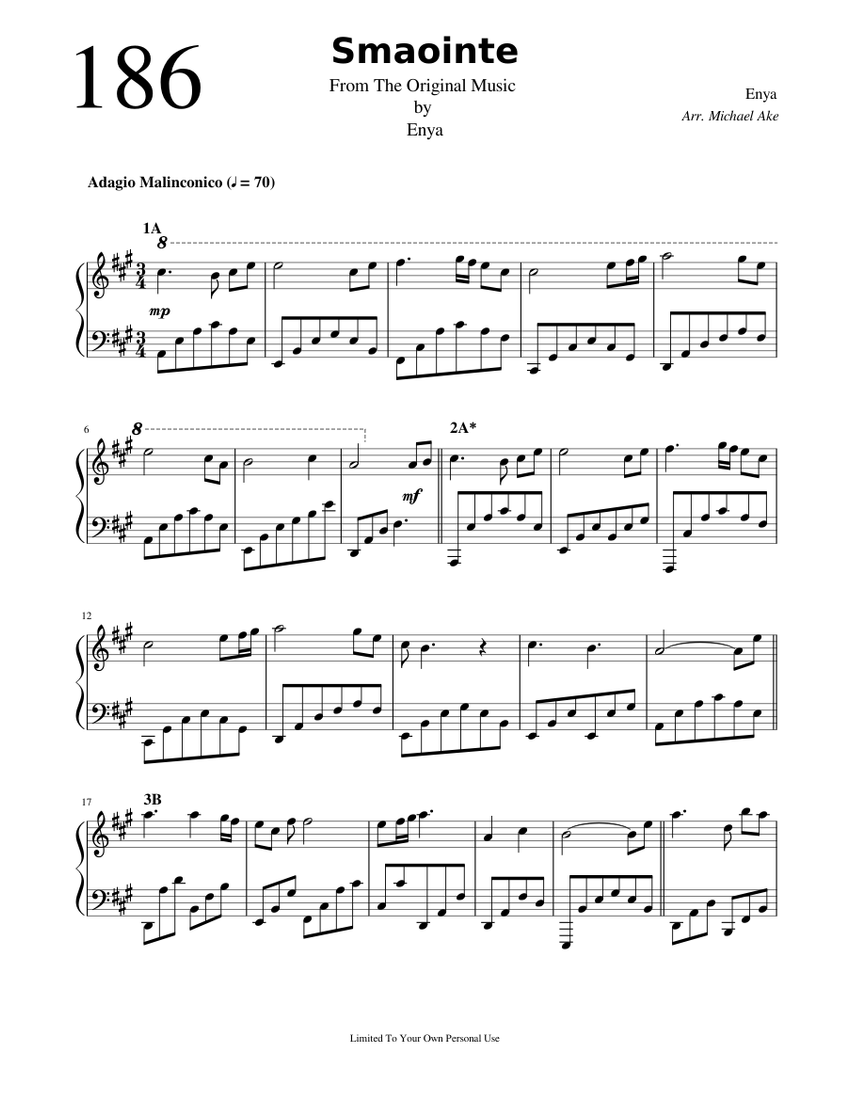 Smaointe Enya Sheet music for Piano (Solo)
