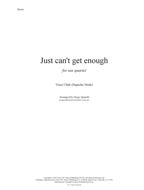 Just Can't Get Enough (Arr. Diego Spinelli) - Depeche Mode (Woodwind Ensemble)