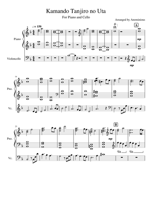 Kamado Tanjiro no Uta For Piano and Cello