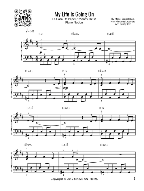 La Casa De Papel (My Life Is Going On) (Arr. Bobby Cyr) - Ivan Marinez Lacamara, Manel Santisteban (Easy Piano)