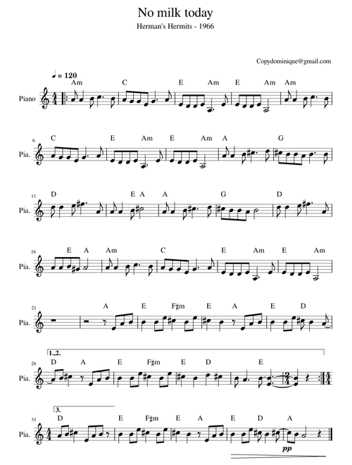 No milk today – Hermans Hermits (orgue)