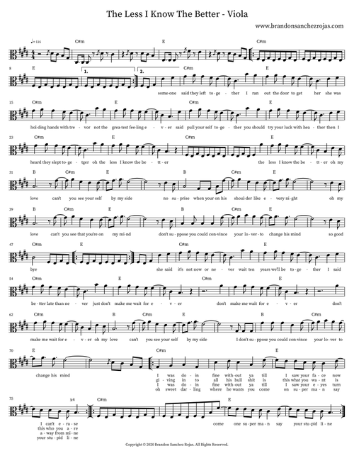 The Less I Know The Better - Viola - BSR (Viola Solo)