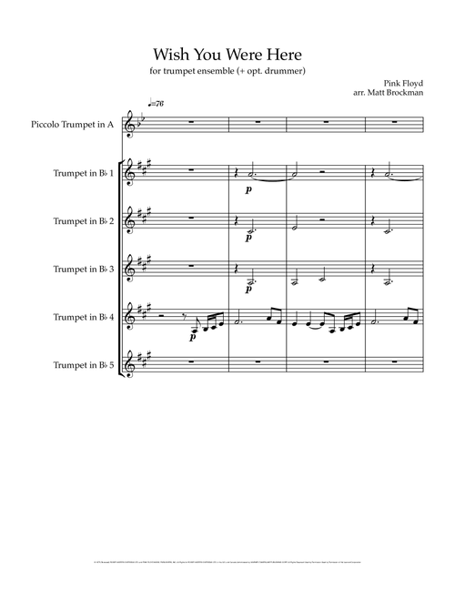 Wish You Were Here (Arr. Matt Brockman) - Pink Floyd (Instrumental Duet)