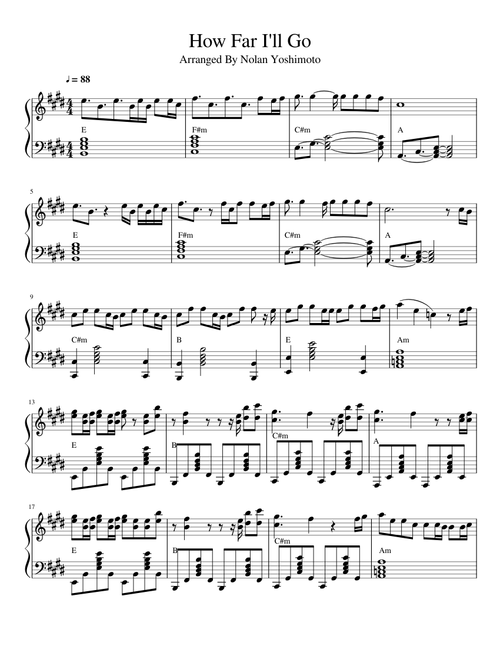 How Far I'll Go Moana sheet music arranged by NolanYoshi