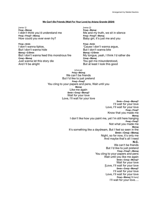 We Can't Be Friends (Wait For Your Love) (Arr. Natalie Hawkins) - Ariana Grande (Piano Chords-Lyrics)