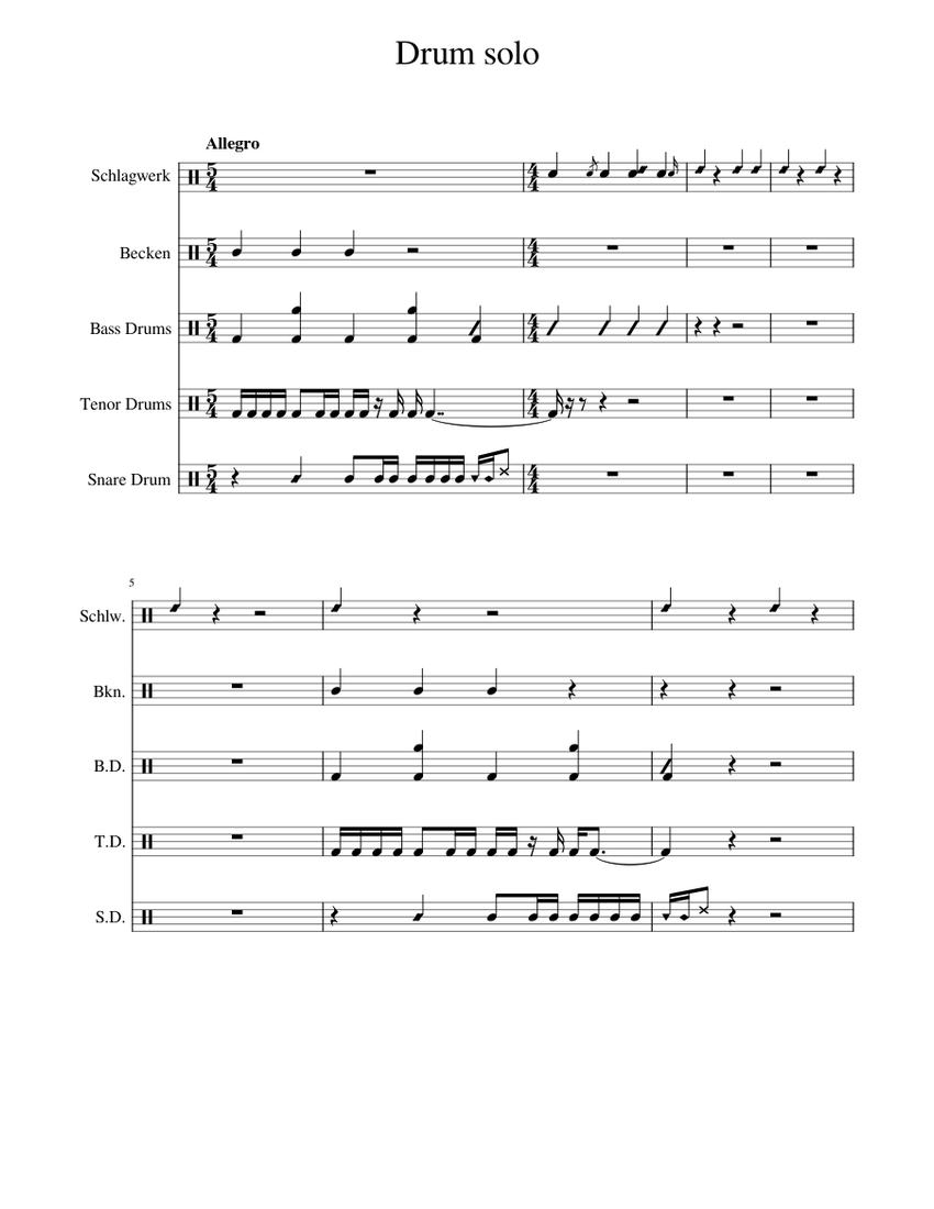Drum solo Sheet Music for Snare drum, Crash, Drum group, Tenor drum ...