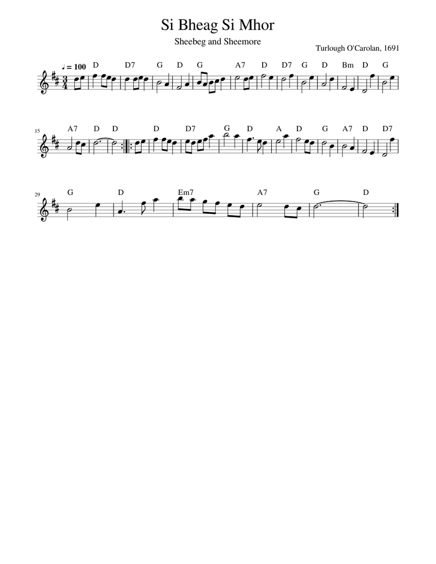 Si Bheag Si Mhor Sheet Music with Chords for Piano (Solo) easy ...