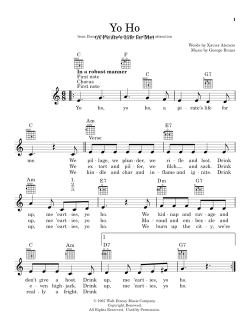 Yo Ho (A Pirate's Life For Me) - George Bruns, Xavier Atencio (Ukulele)