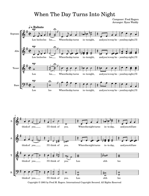 When The Day Turns To Night (Arr. Ryan Waddy) - Fred Rogers (Choral, SATB divisi)