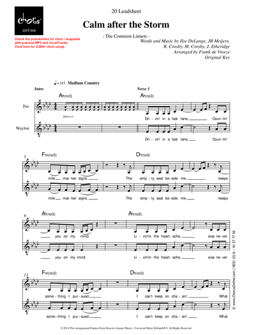 Calm After The Storm (Arr. Frank de Vreeze) - The Common Linnets (Choral, Unison)