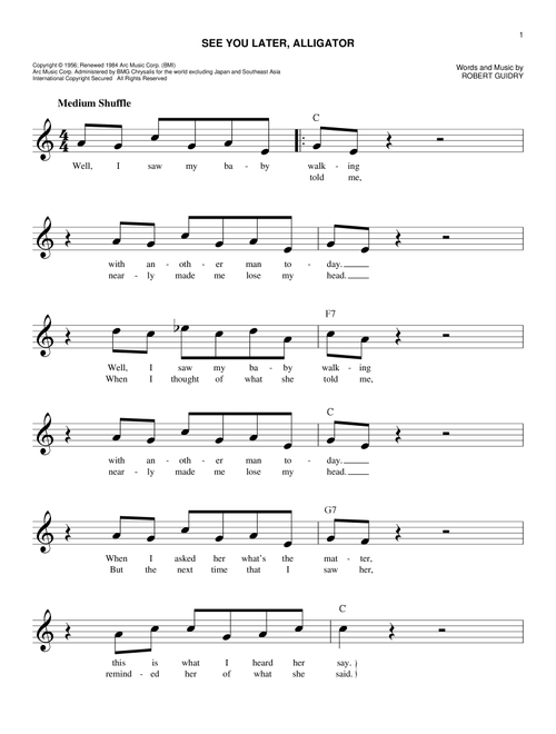 See You Later, Alligator - Bill Haley & His Comets (Easy Lead Sheet - Fake Book)