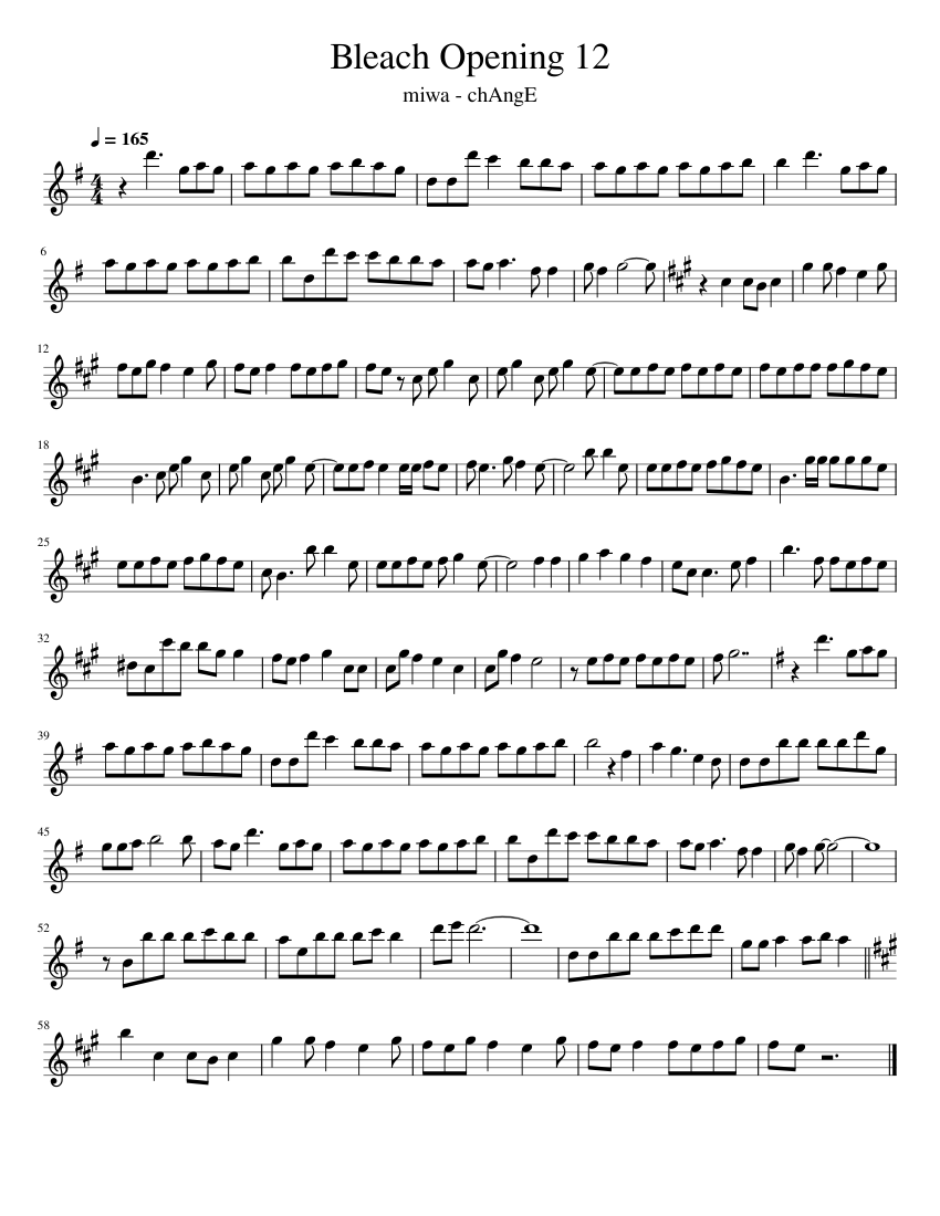 Bleach Opening 12 (Updated) Sheet Music for Flute (Solo